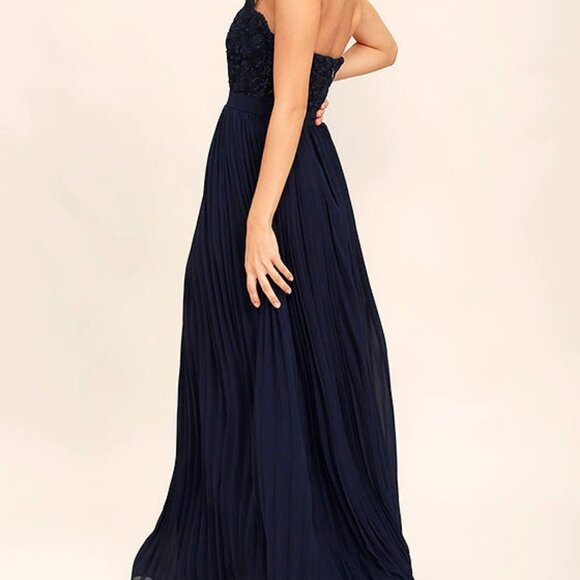 NWT Lulus Special Day Navy Blue Lace Strapless Maxi Dress size XS - Picture 5 of 8